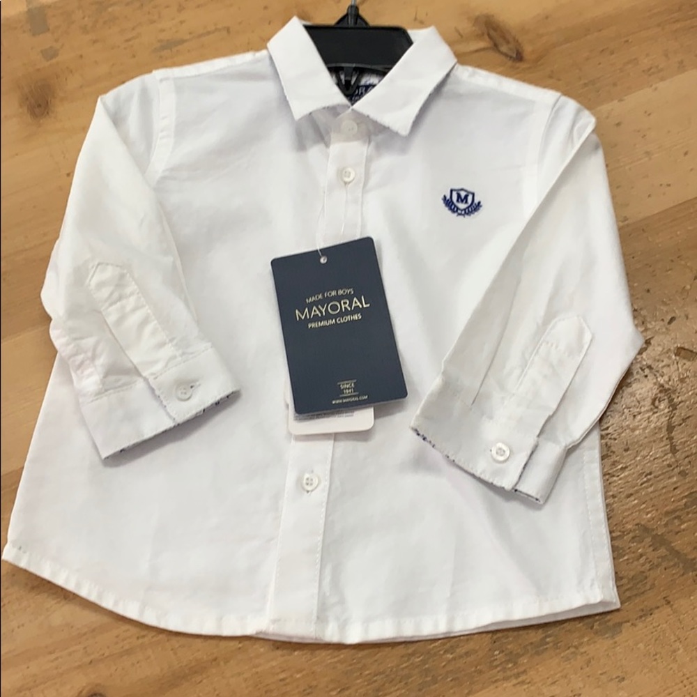Boys white button up shirt with floral detail